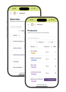 Materiales y productos en Minuta MRP